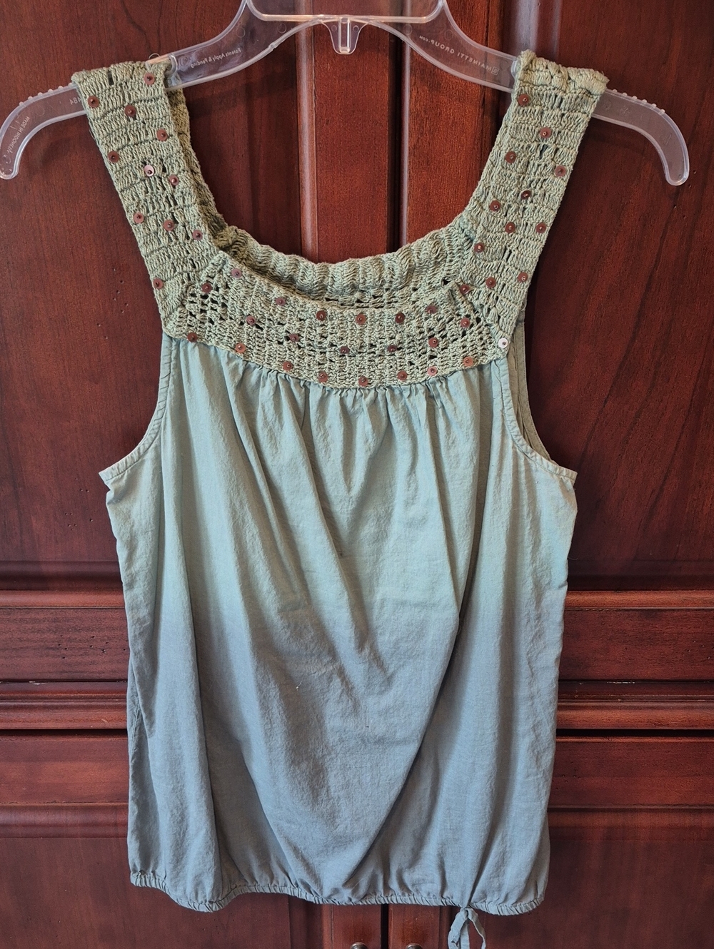 Ruff Hewn Sage Green Crochet Yoke Tank Top